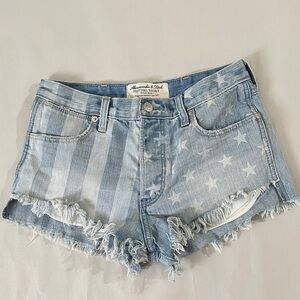 Abercrombie & Fitch High Rise Festival Jean Short Stars & Stripes Raw Hem Cotton